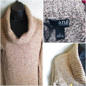 a.n.a. Tan/Gold Metallic Cowl Neck Long Sleeve Sweater Women's Size L